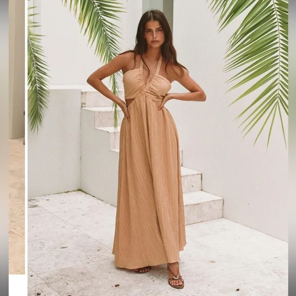 sabo skirt bridesmaid dresses Cream Pleated Halter Maxi Blaire Skirt S main image 0